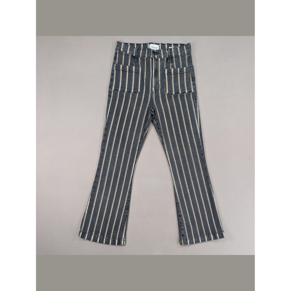 FRAME Le Bardot Crop Flare Jeans 29 Striped Patch Pocket High Rise
